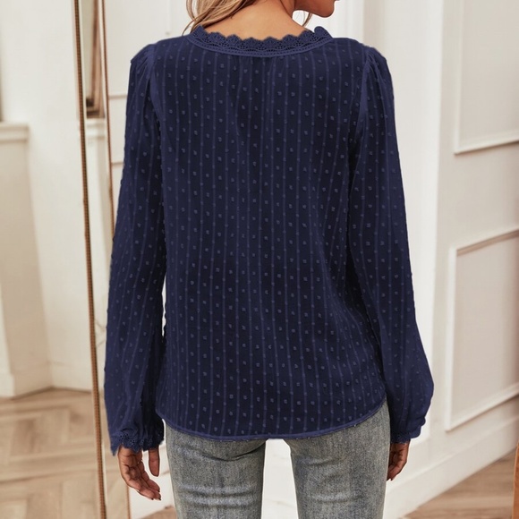 boho v neck swiss dot sheer long sleeve top PINK - Picture 7 of 16